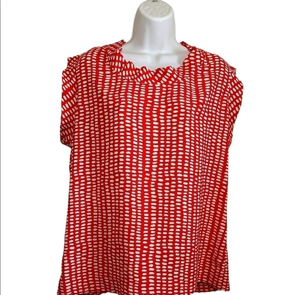 CAbi Women's Madeline Orange Cream Dot Blouse short sleeve shirt Madeline Dot